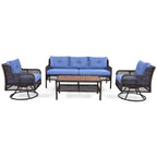 Ensemble de conversation en rotin d'extérieur 4 pièces avec fauteuils pivotants et table basse