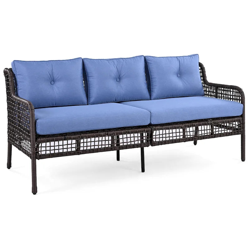 Ensemble de conversation en rotin d'extérieur 4 pièces avec fauteuils pivotants et table basse
