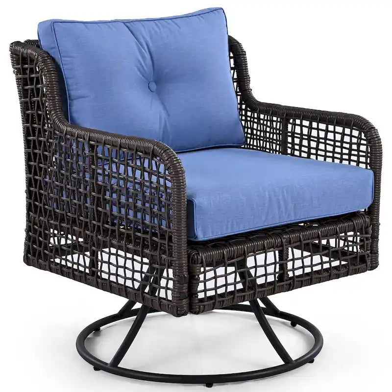 Ensemble de conversation en rotin d'extérieur 4 pièces avec fauteuils pivotants et table basse