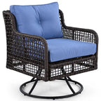 Ensemble de conversation en rotin d'extérieur 4 pièces avec fauteuils pivotants et table basse