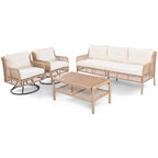 Ensemble de conversation en rotin d'extérieur 4 pièces avec fauteuils pivotants et table basse