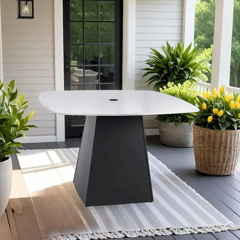 Table à manger carrée d'extérieur 44 en aluminium avec plateau en pierre frittée