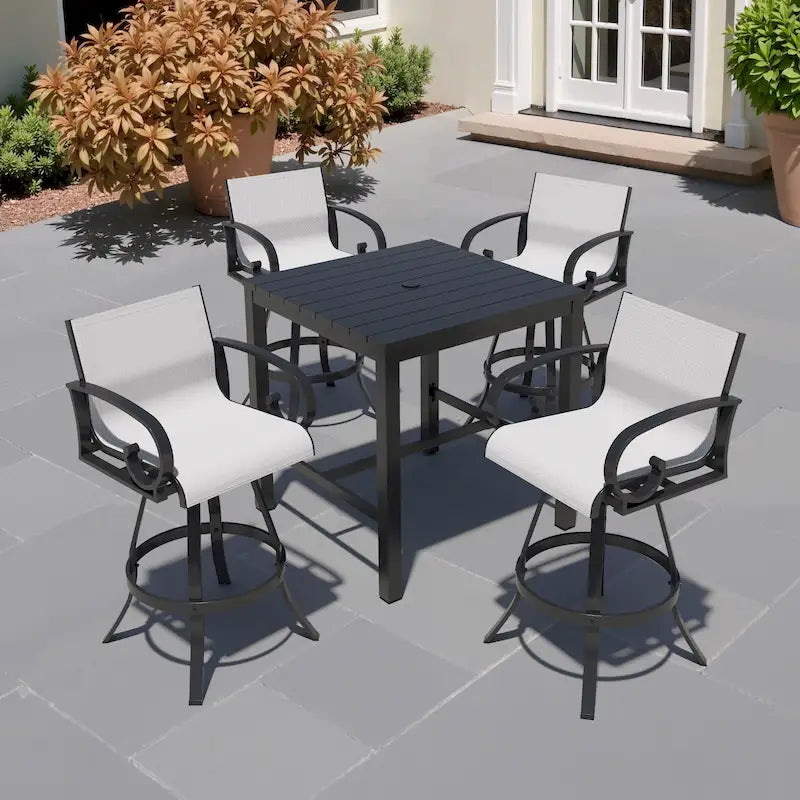 Ensemble de bar 3/5 pièces avec tabourets pivotants en aluminium, Sunbrella et Textilene