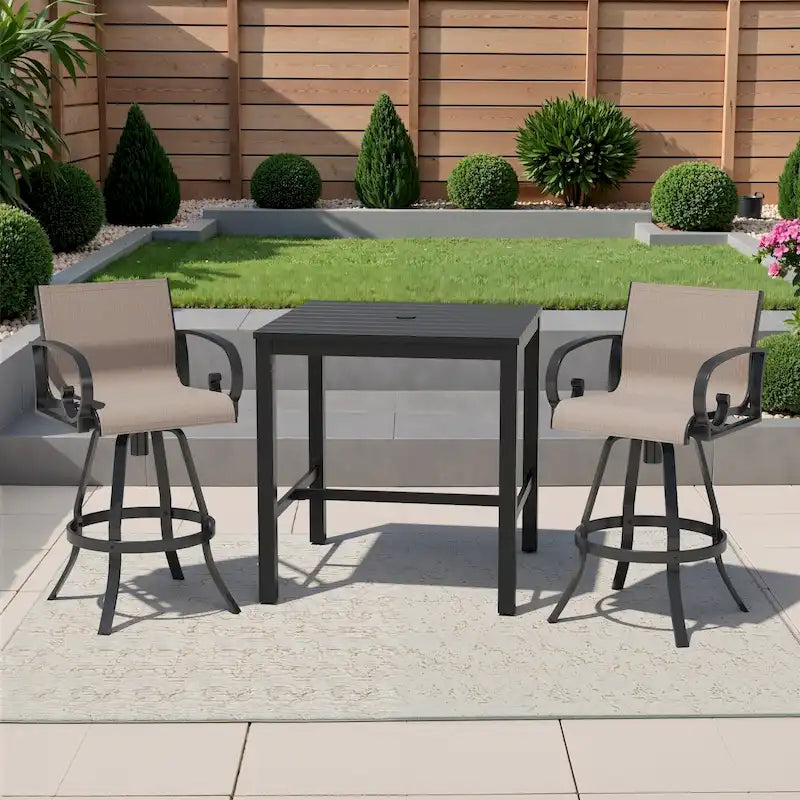 Ensemble de bar 3/5 pièces avec tabourets pivotants en aluminium, Sunbrella et Textilene