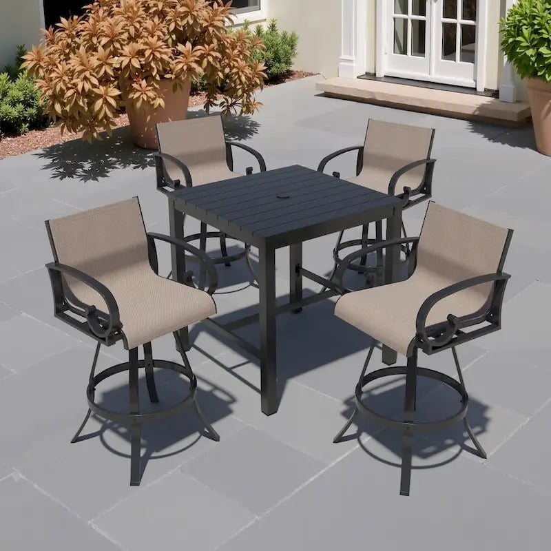 Ensemble de bar 3/5 pièces avec tabourets pivotants en aluminium, Sunbrella et Textilene