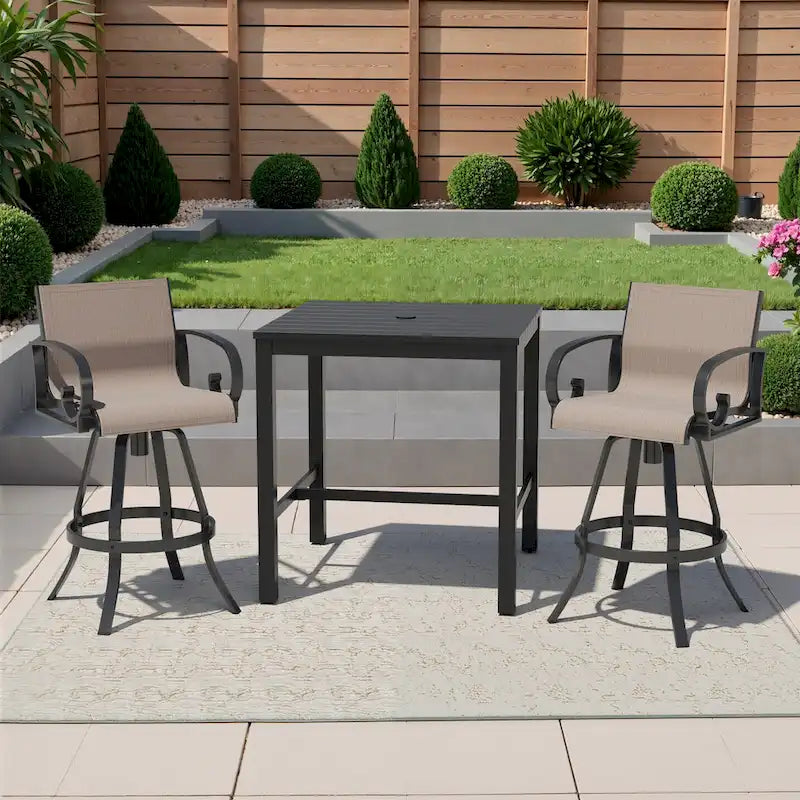 Ensemble de bar 3/5 pièces avec tabourets pivotants en aluminium, Sunbrella et Textilene