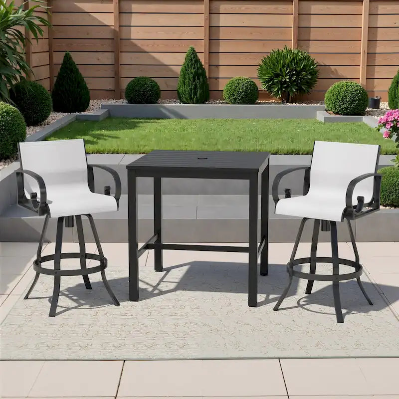 Ensemble de bar 3/5 pièces avec tabourets pivotants en aluminium, Sunbrella et Textilene