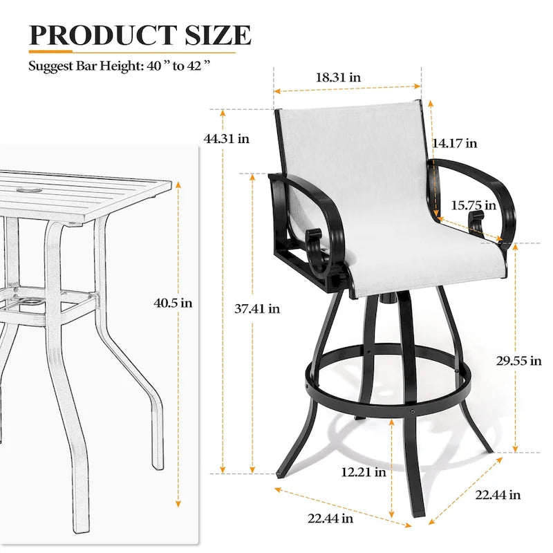 Ensemble de bar 3/5 pièces avec tabourets pivotants en aluminium, Sunbrella et Textilene