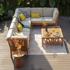 Ensemble sectionnel de patio en teck Cambridge Casual Lowell 6 pièces avec coussins