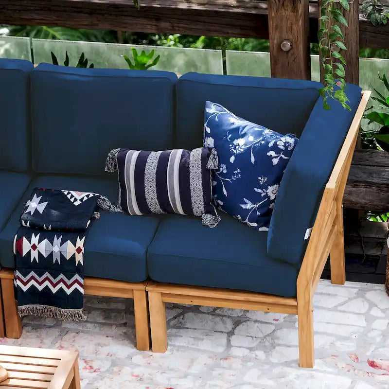 Ensemble sectionnel de patio en teck Cambridge Casual Lowell 6 pièces avec coussins