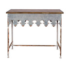 Console en métal finition zinc et bois à bord festonné