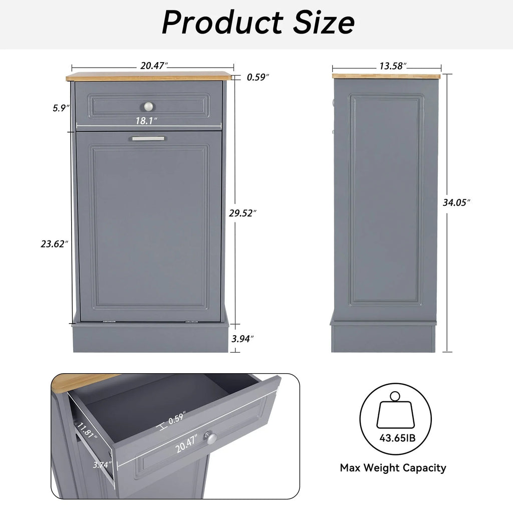 Meuble de Rangement en Bois pour Poubelle de Cuisine avec Dessus de Comptoir et Tiroir