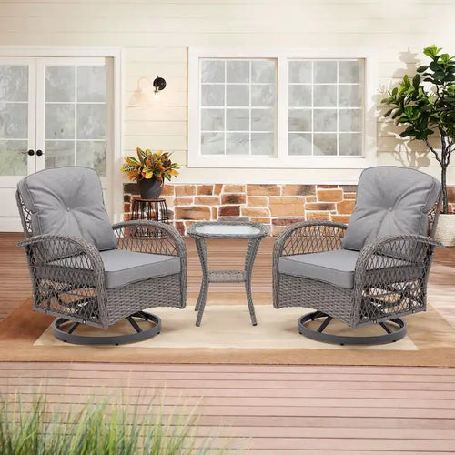 Ensemble de 3 chaises de jardin pivotantes et basculantes d'extérieur, ensemble de conversation de terrasse à 360 degrés