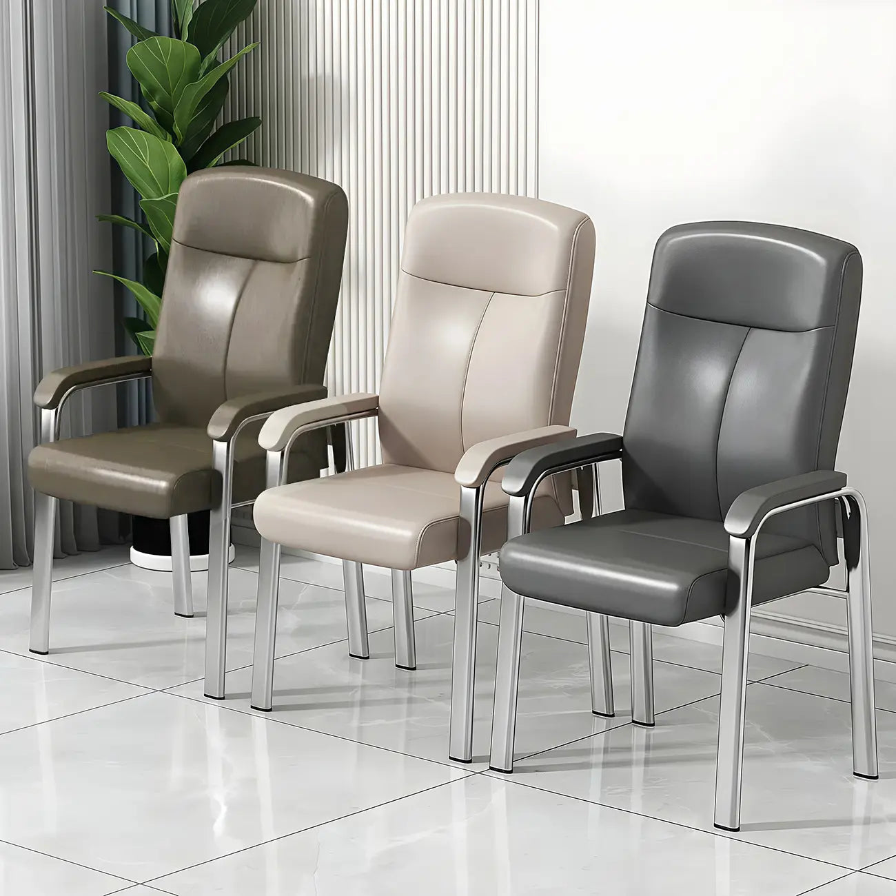 Chaise de bureau HomeyFad moderne en cuir et métal à 4 pieds avec accoudoirs