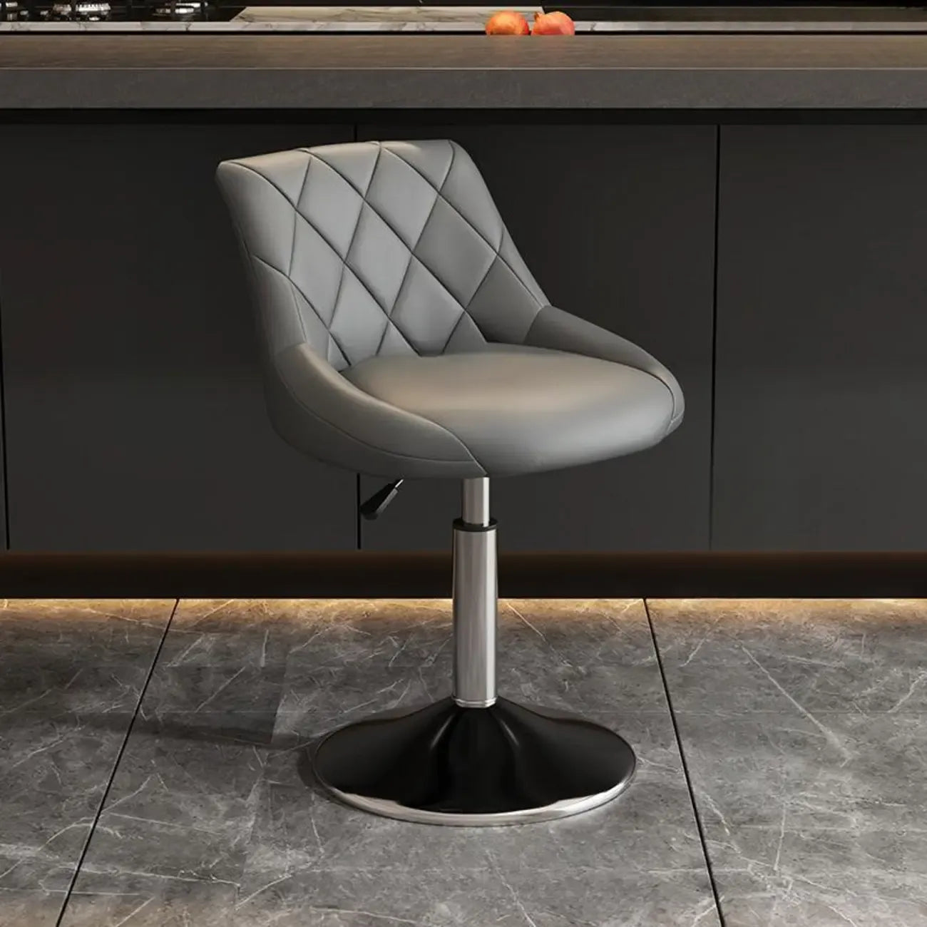Tabouret de bar pivotant, capitonné en losanges, réglable, cuir PU noir et rouge