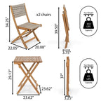 Ensemble bistrot pliant d'extérieur 3 pièces Cadiz Modern Coastal en bois d'acacia, par JONATHAN Y