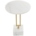 Table d'appoint géométrique en marbre avec support rectangulaire en métal doré - Blanc - Roche River Decor