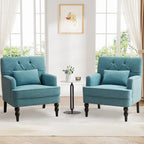 Lot de 2 fauteuils rembourrés avec boutons touffetés et oreiller lombaire beige/gris/bleu clair
