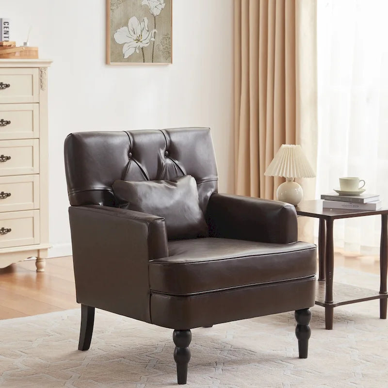 Lot de 2 fauteuils rembourrés avec boutons touffetés et oreiller lombaire beige/gris/bleu clair