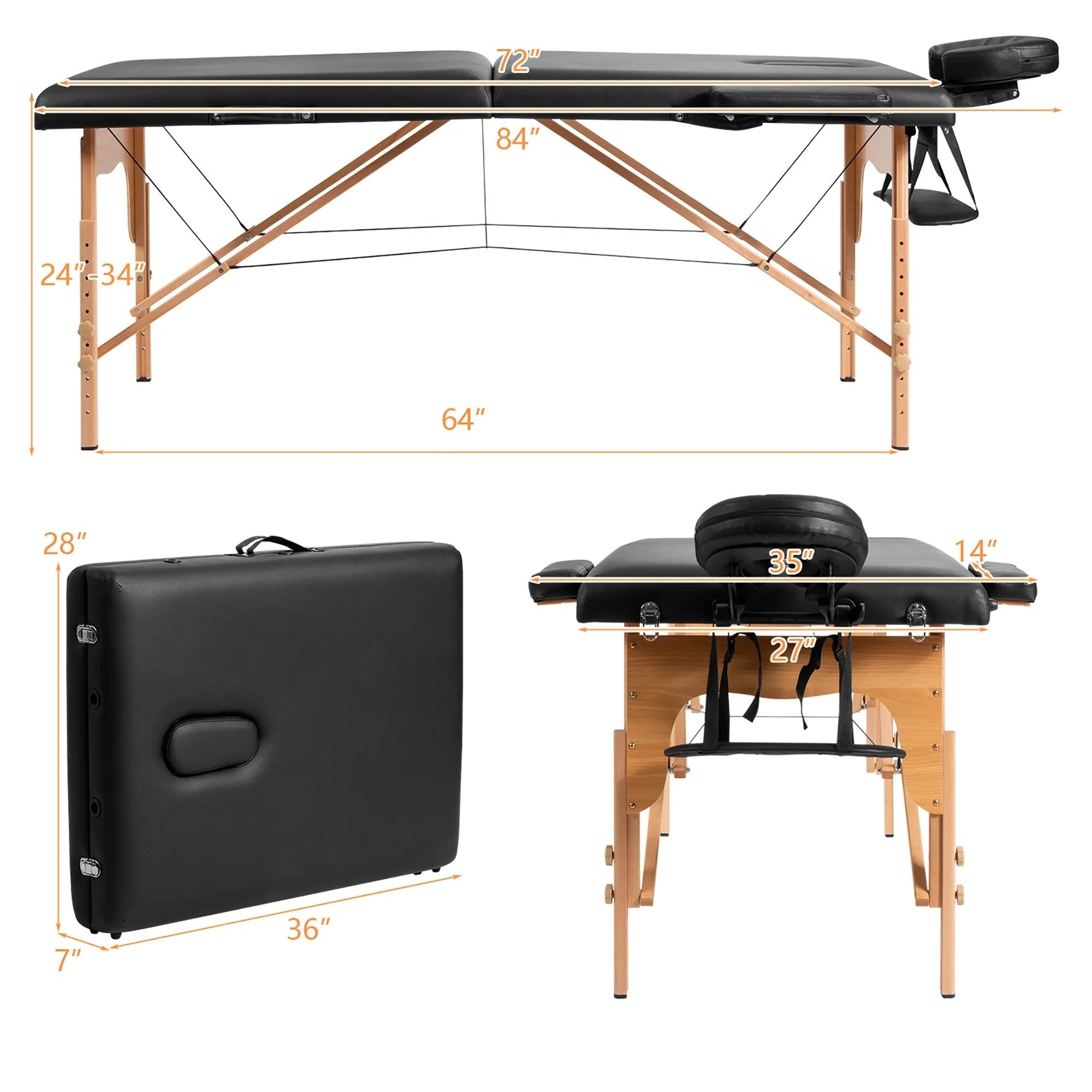 Table de Massage Portable 84L Réglable pour Soins du Visage, Tatouage, avec Housse de Transport