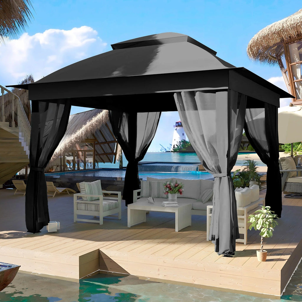 Cozywor Tonnelle escamotable en acier de 3,35 m x 3,35 m avec moustiquaire
