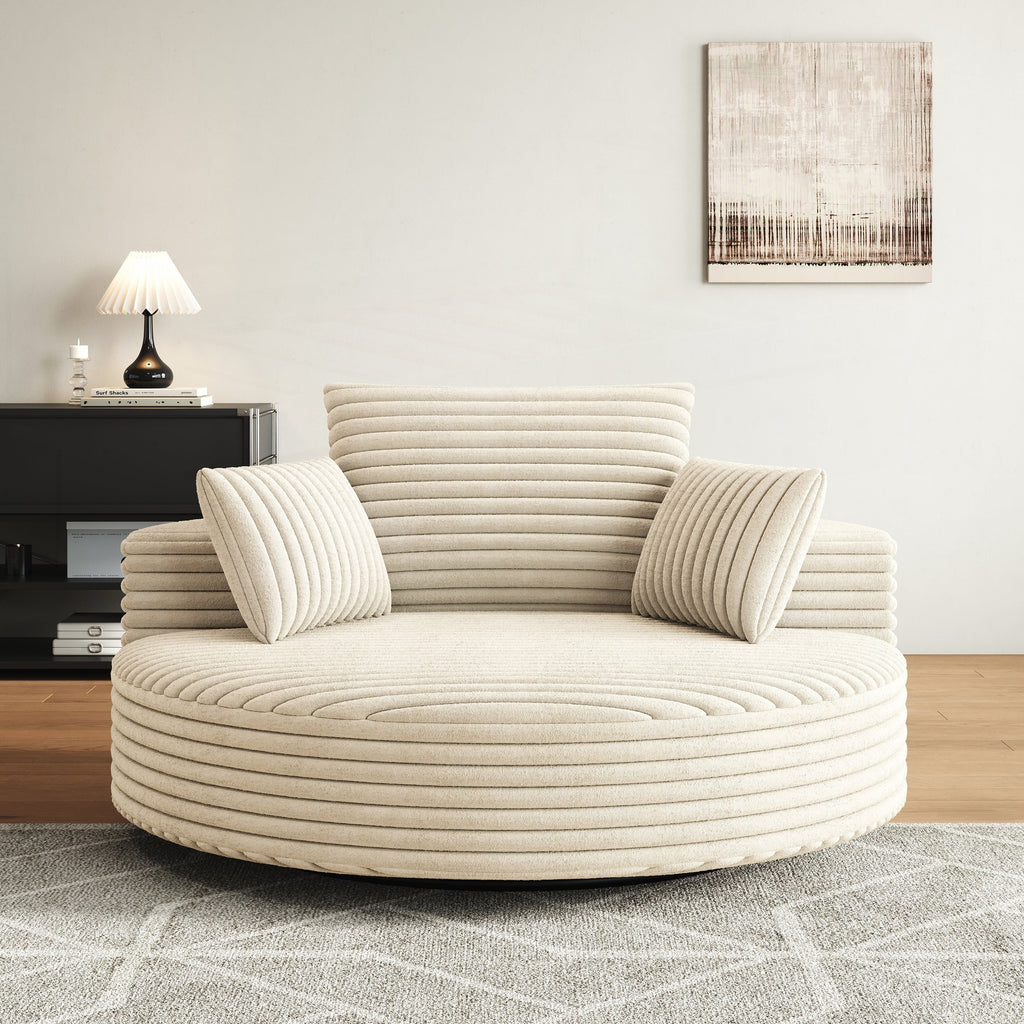 Fauteuil pivotant simple en velours côtelé et chenille avec rembourrage en mousse