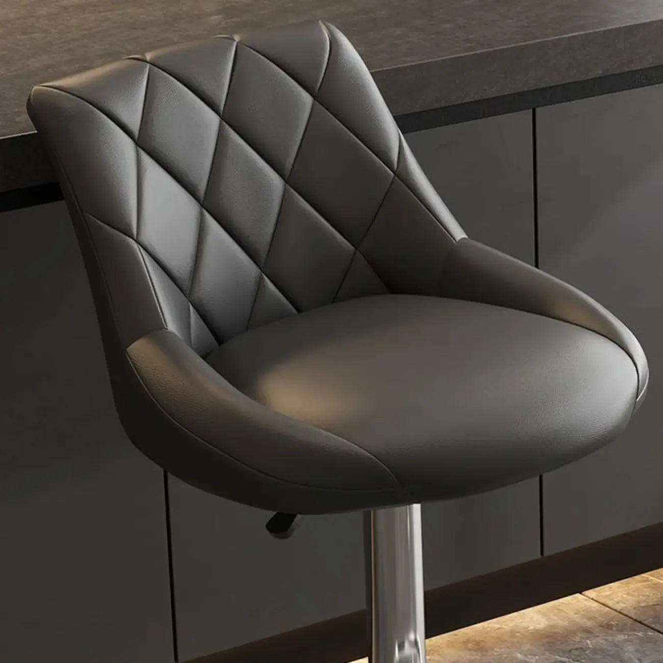 Tabouret de bar pivotant, capitonné en losanges, réglable, cuir PU noir et rouge