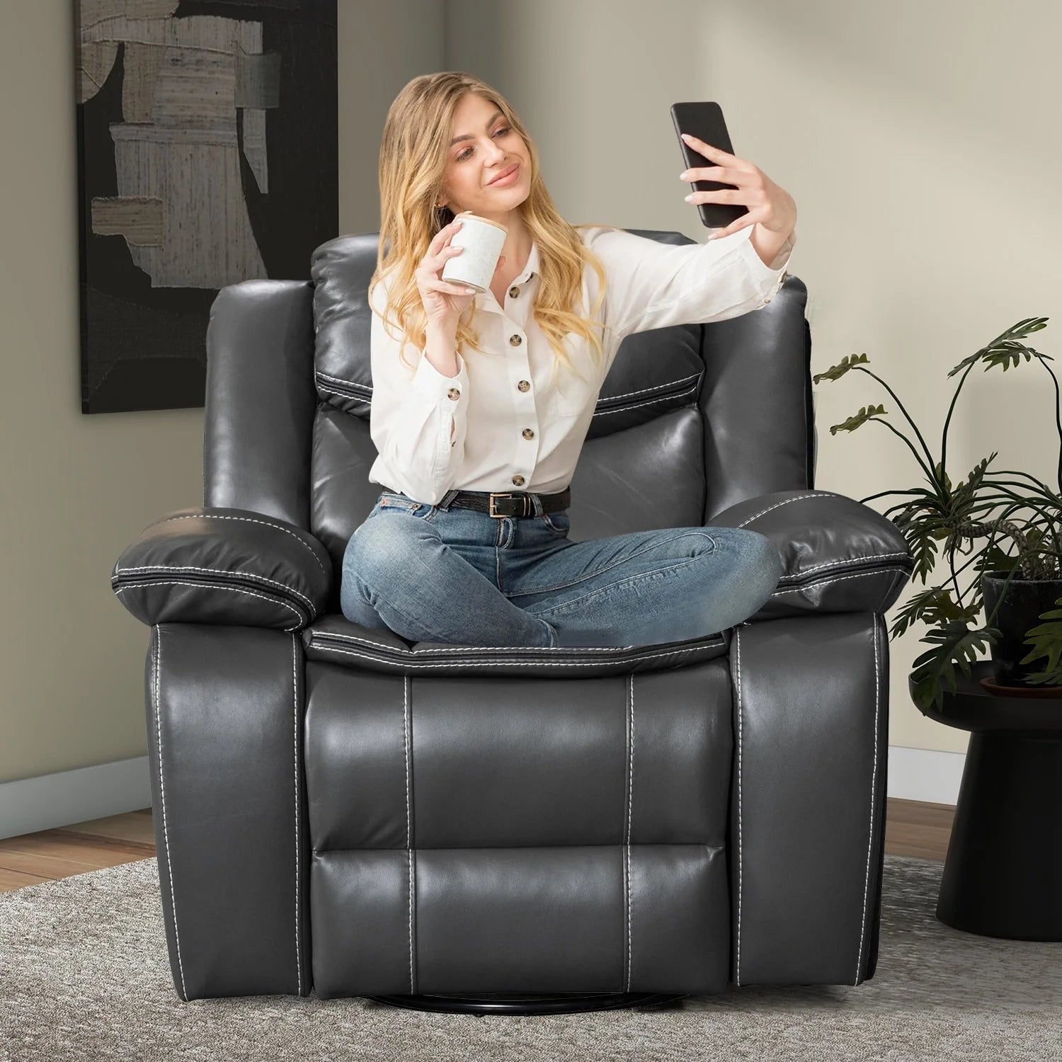 Fauteuil inclinable massant et chauffant en cuir, assise large et durable