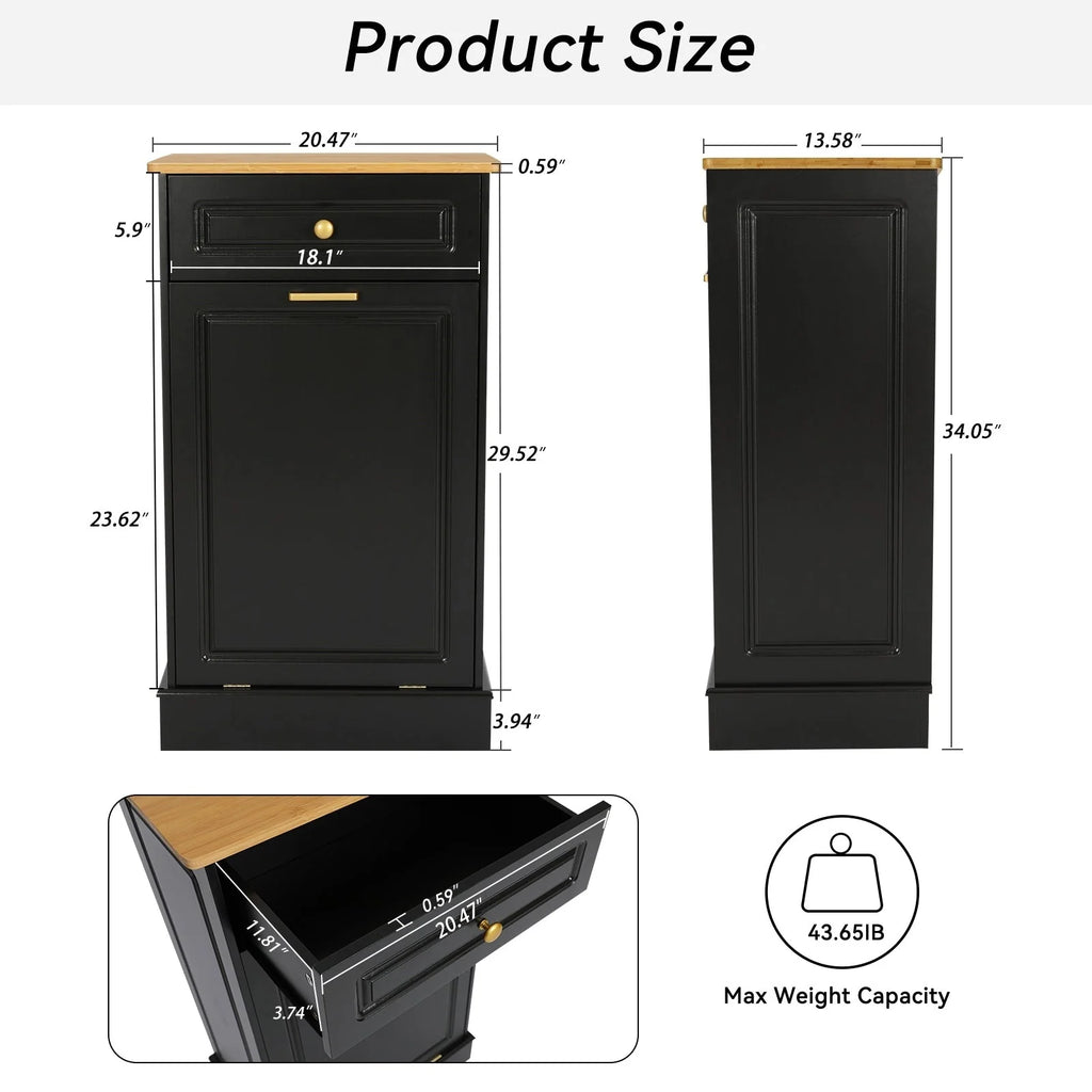 Meuble de Rangement en Bois pour Poubelle de Cuisine avec Dessus de Comptoir et Tiroir