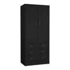 19 Armoire moderne à deux portes avec 3 tiroirs et 1 tringle de penderie pour chambre à coucher