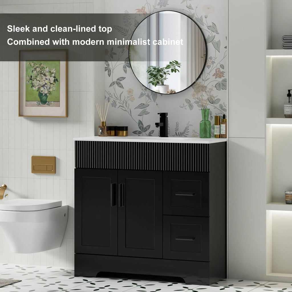 Meuble-lavabo de salle de bain Wavy Line 30/36/48 avec évier et robinet