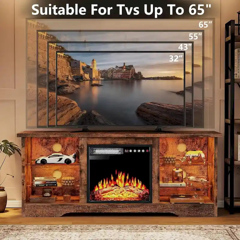 Meuble TV cheminée Bossin 58" avec foyer électrique 18", centre de divertissement moderne pour téléviseurs 65", console TV