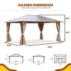 Tonnelle EROMMY à toit rigide, pergola extérieure avec double toit, moustiquaire et rideaux, auvent robuste pour patio, jardin, fête au bord de la piscine
