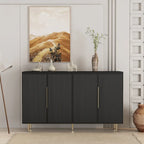 Bahut avec portes décoratives cannelées, buffet en bois avec poignées métalliques, meuble de rangement avec étagères réglables