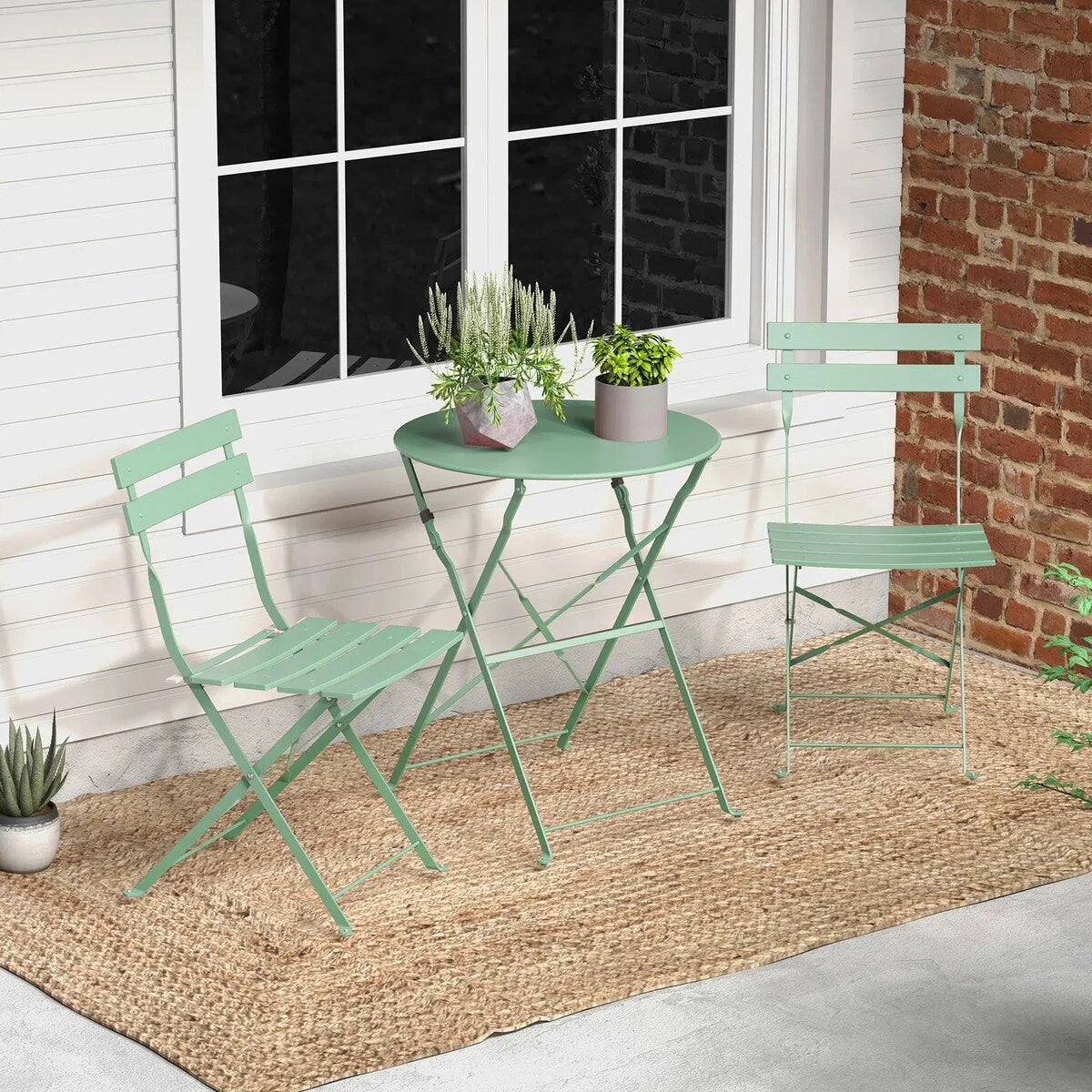 Ensemble bistrot pliant en métal 3 pièces, salon de conversation intérieur/extérieur résistant aux intempéries pour patio, cour, jardin