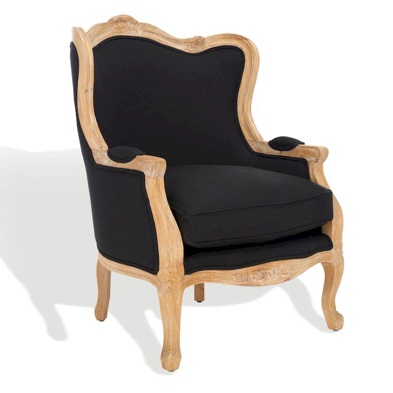 Fauteuil à oreilles Safavieh Couture Kali en chêne et lin naturel - 34 larg. x 34 prof. x 40 haut.