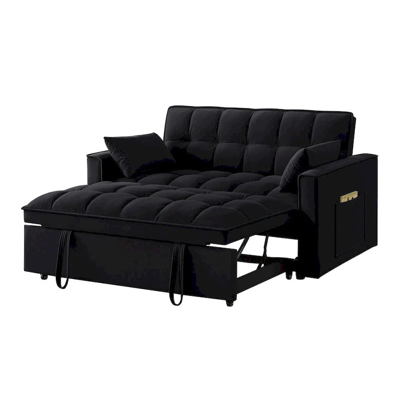 Canapé-lit convertible 4-en-1 – Causeuse en velours – Lit d'appoint avec dossier inclinable, 2 poches latérales