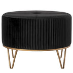 Tabouret pouf rond en velours surélevé avec base dorée épingle à cheveux