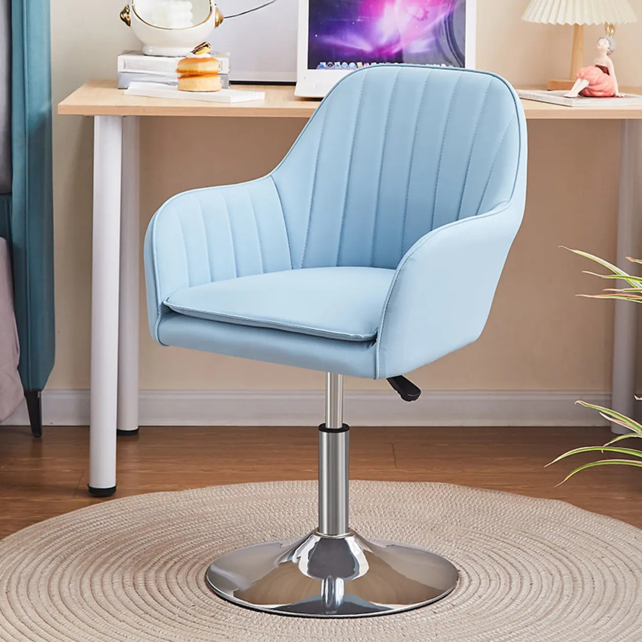 Chaise de bureau pivotante en cuir gris élégant
