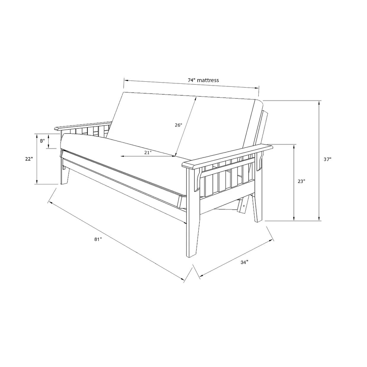 Ensemble de futon rustique pleine grandeur Somette Tucson en noyer avec matelas