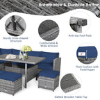 Ensemble de salle à manger Costway 7 pièces en rotin pour terrasse, canapé sectionnel et pouf - Voir détails