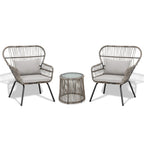 Ensemble bistrot 3 pièces en osier pour conversation, salon de jardin en rotin résistant aux intempéries avec coussins