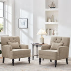Lot de 2 fauteuils rembourrés avec boutons touffetés et oreiller lombaire beige/gris/bleu clair