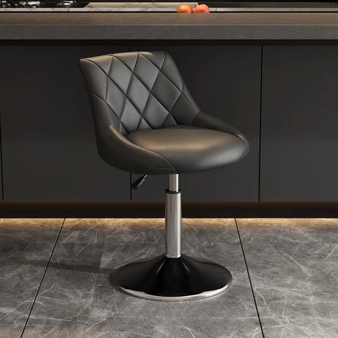 Tabouret de bar pivotant, capitonné en losanges, réglable, cuir PU noir et rouge