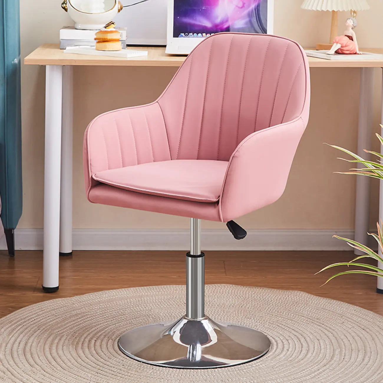 Chaise de bureau pivotante en cuir gris élégant