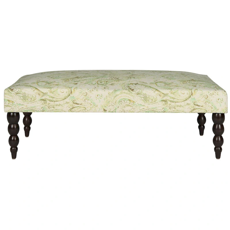 Banc ottoman rembourré en viscose et lin à motif cachemire vert avec pieds en bouleau expresso, 1 place