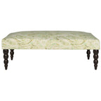 Banc ottoman rembourré en viscose et lin à motif cachemire vert avec pieds en bouleau expresso, 1 place
