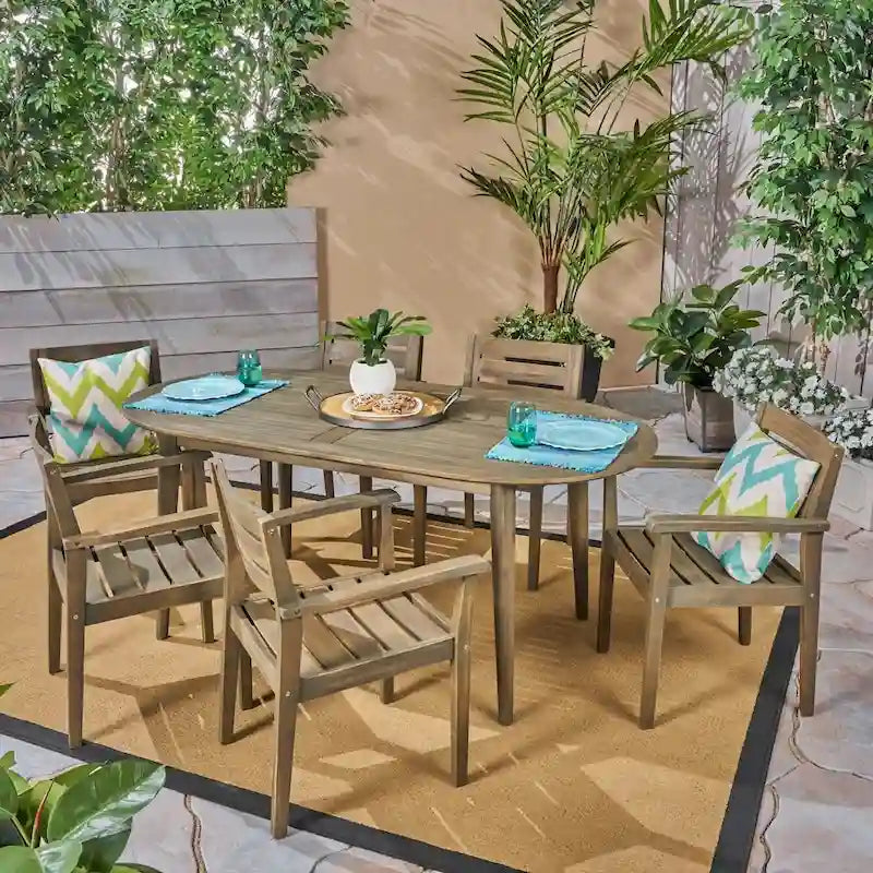 Ensemble de salle à manger d'extérieur 7 pièces en bois d'acacia Stamford avec table ovale de Christopher Knight Home