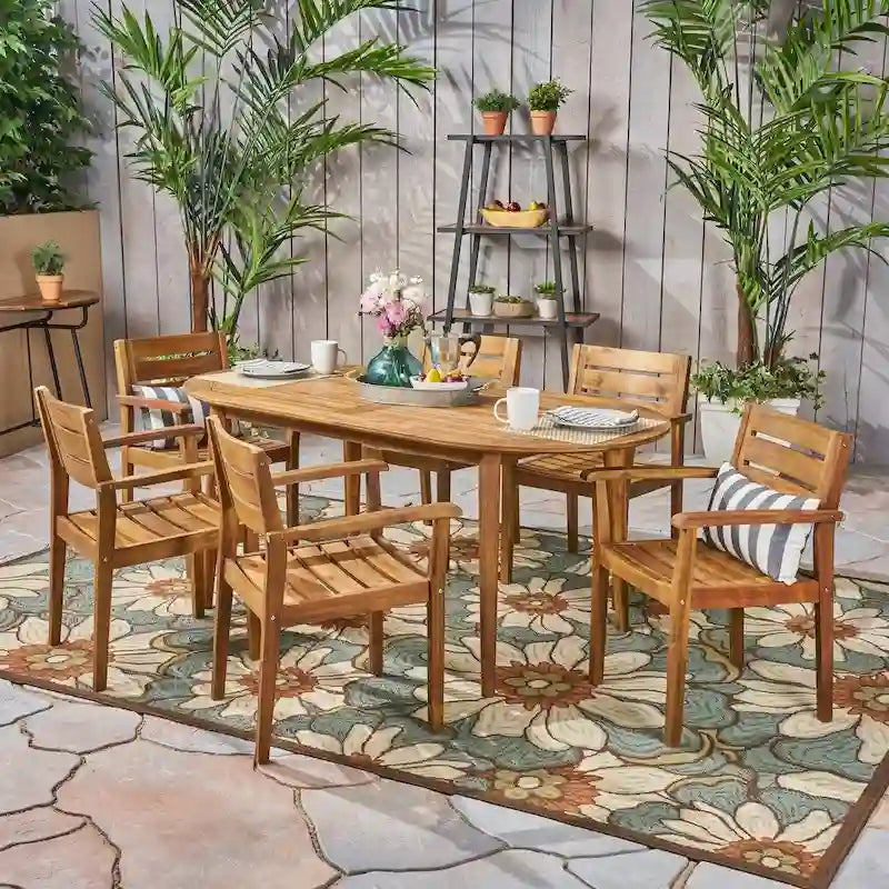 Ensemble de salle à manger d'extérieur 7 pièces en bois d'acacia Stamford avec table ovale de Christopher Knight Home
