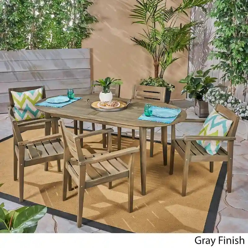 Ensemble de salle à manger d'extérieur 7 pièces en bois d'acacia Stamford avec table ovale de Christopher Knight Home